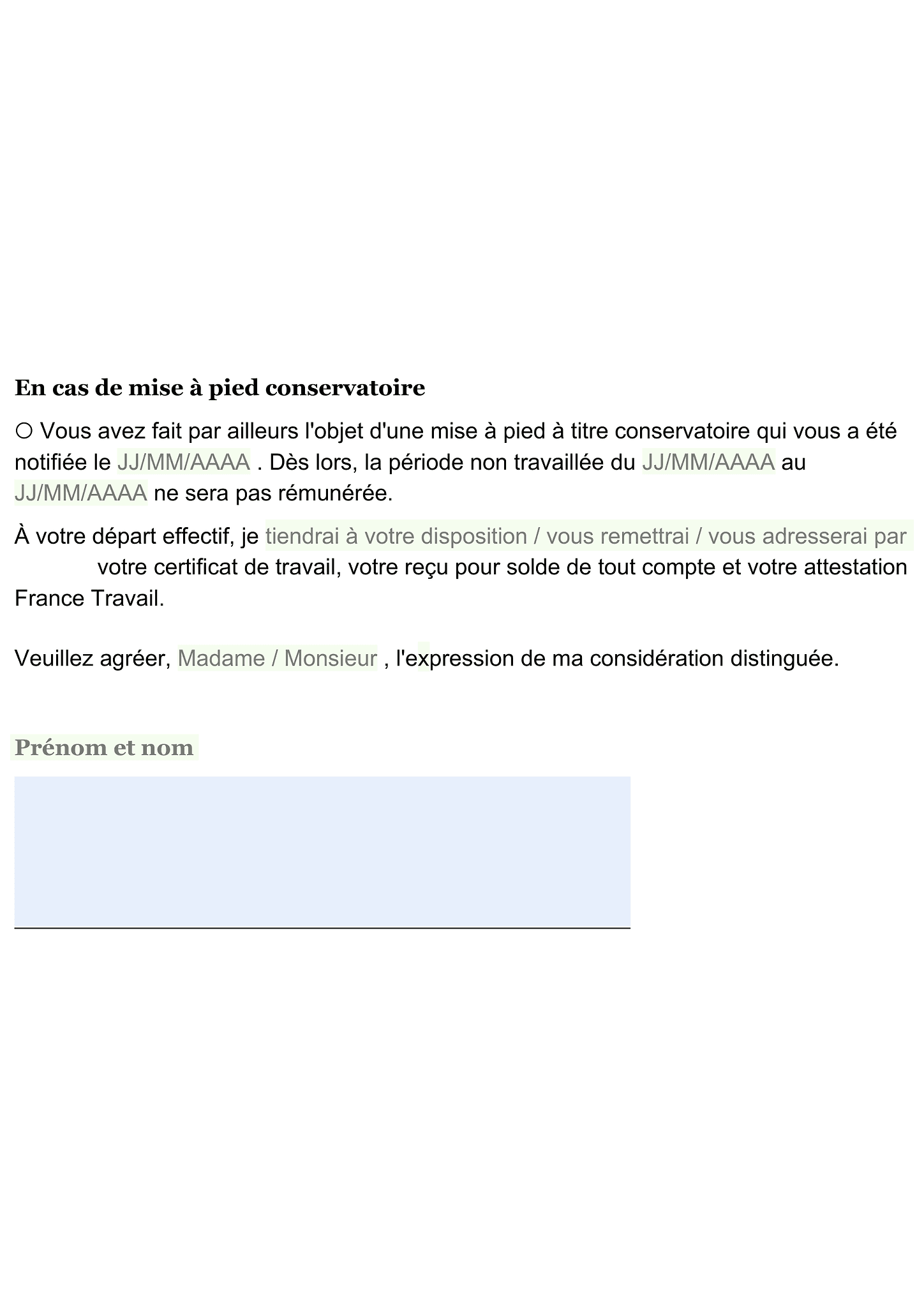 Lettre de licenciement pour faute simple ou grave 2
