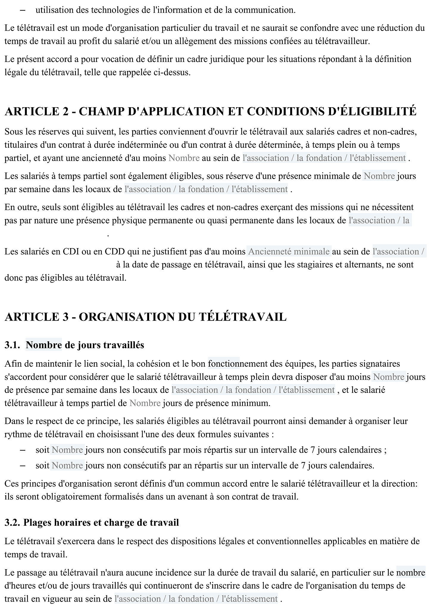 Accord pour la mise en place du télétravail 2