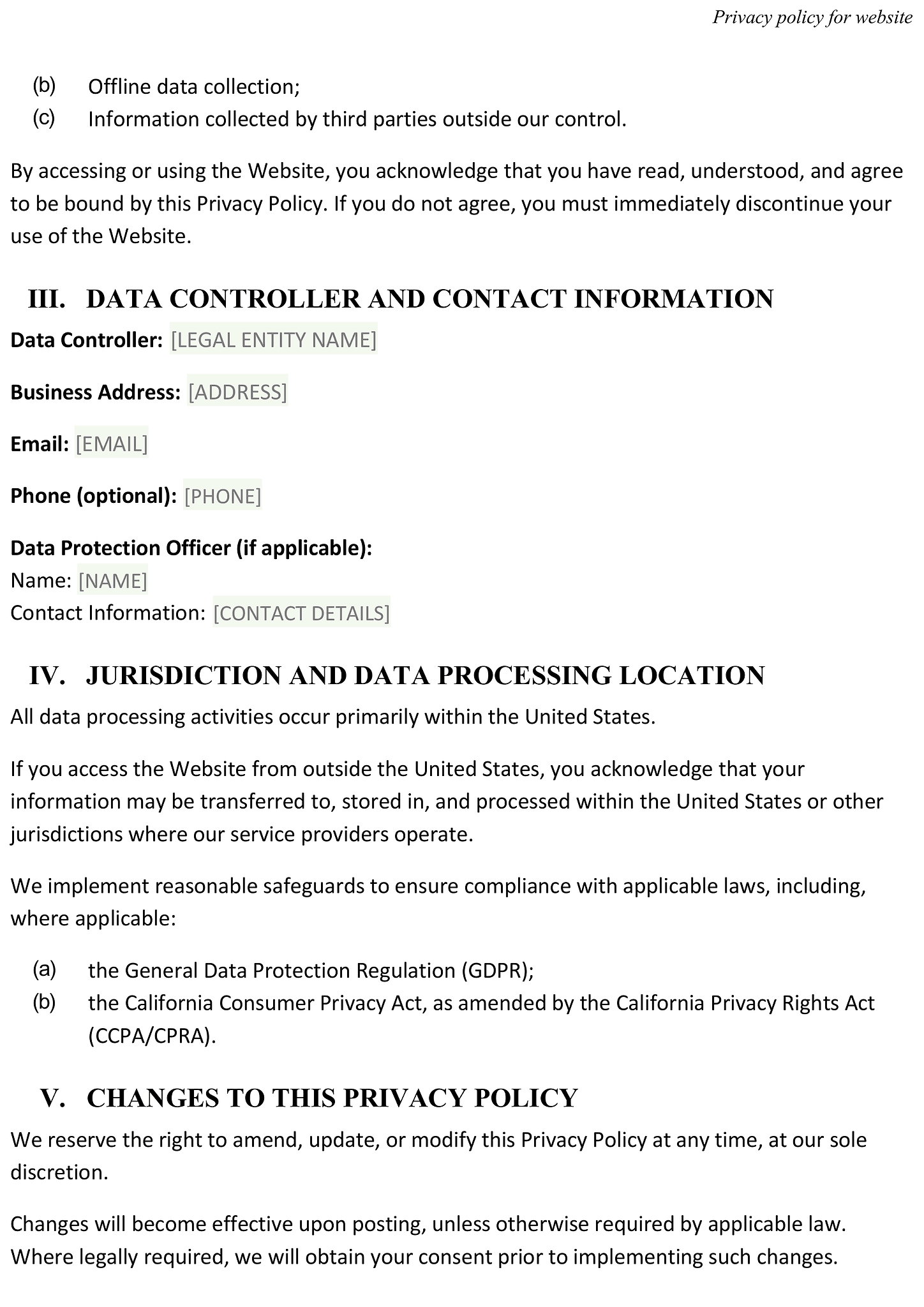 Privacy policy for website 2