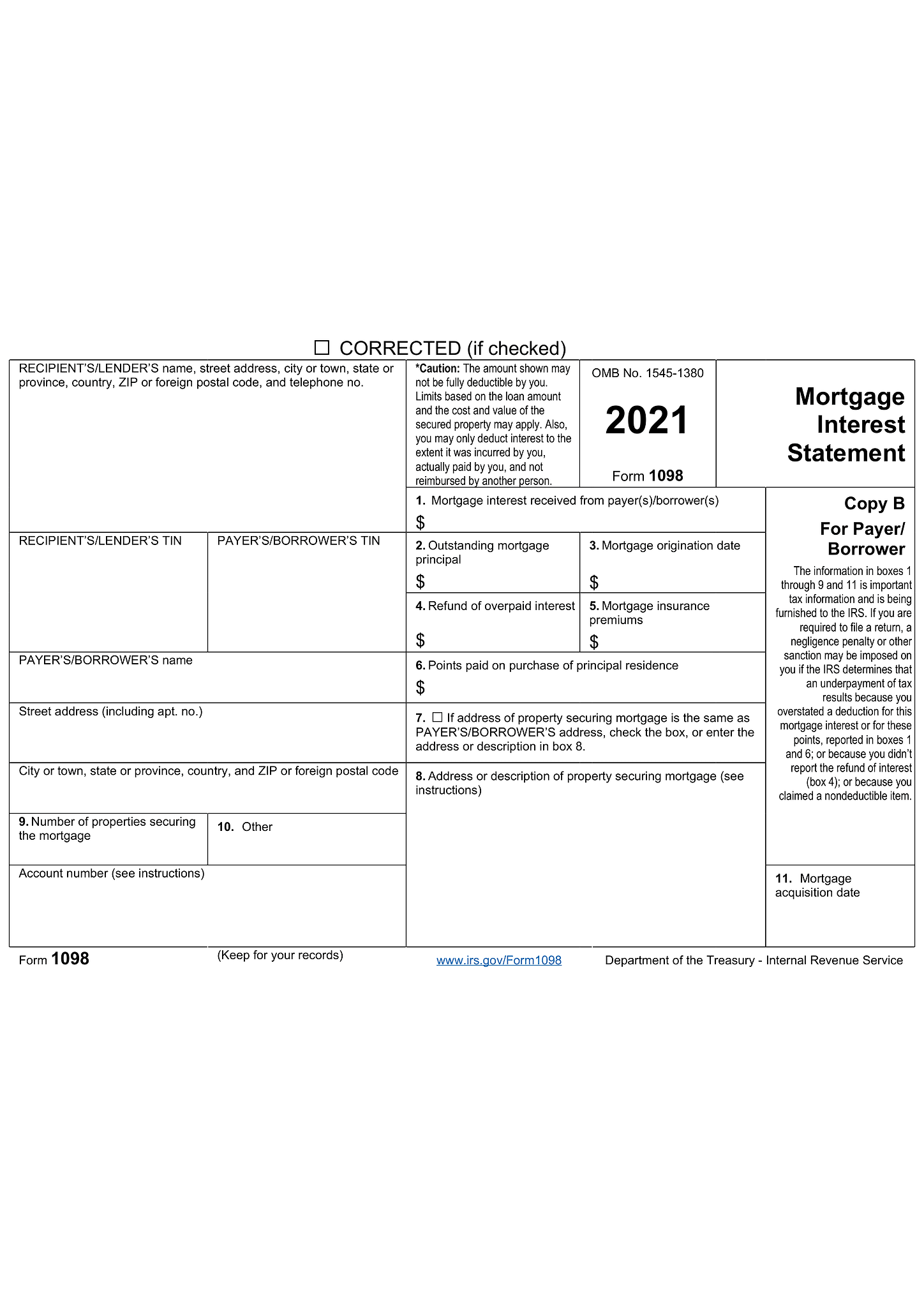 Form 1098 (Mortgage Interest Statement) 3