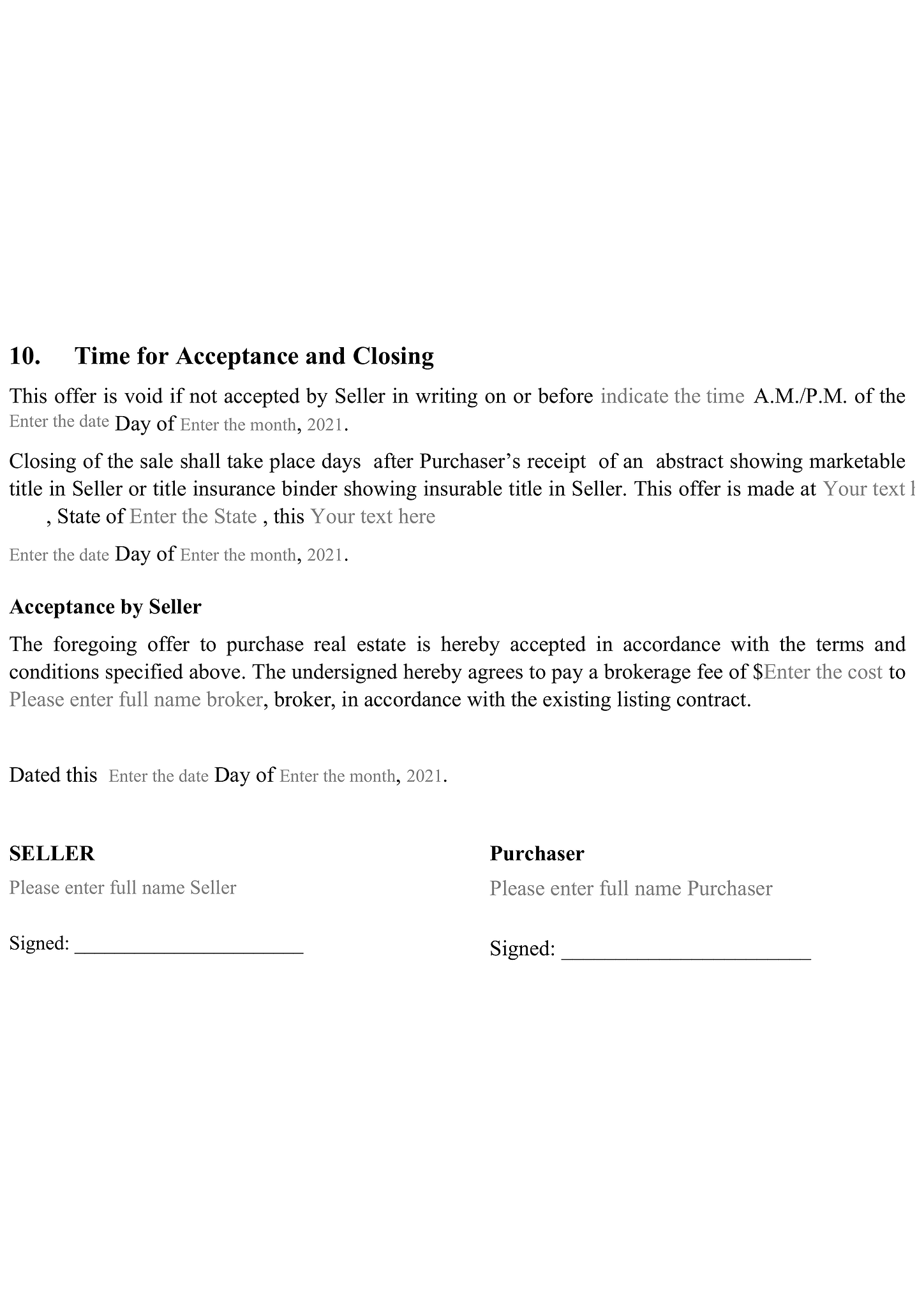 Real estate purchase agreement form 3