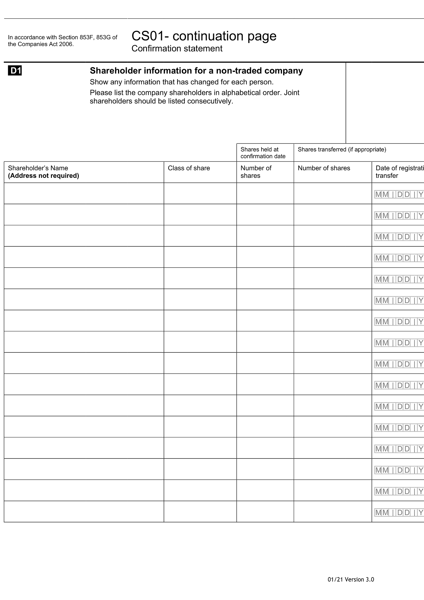 Form CS01 (Confirmation Statement Continuation Page) 3