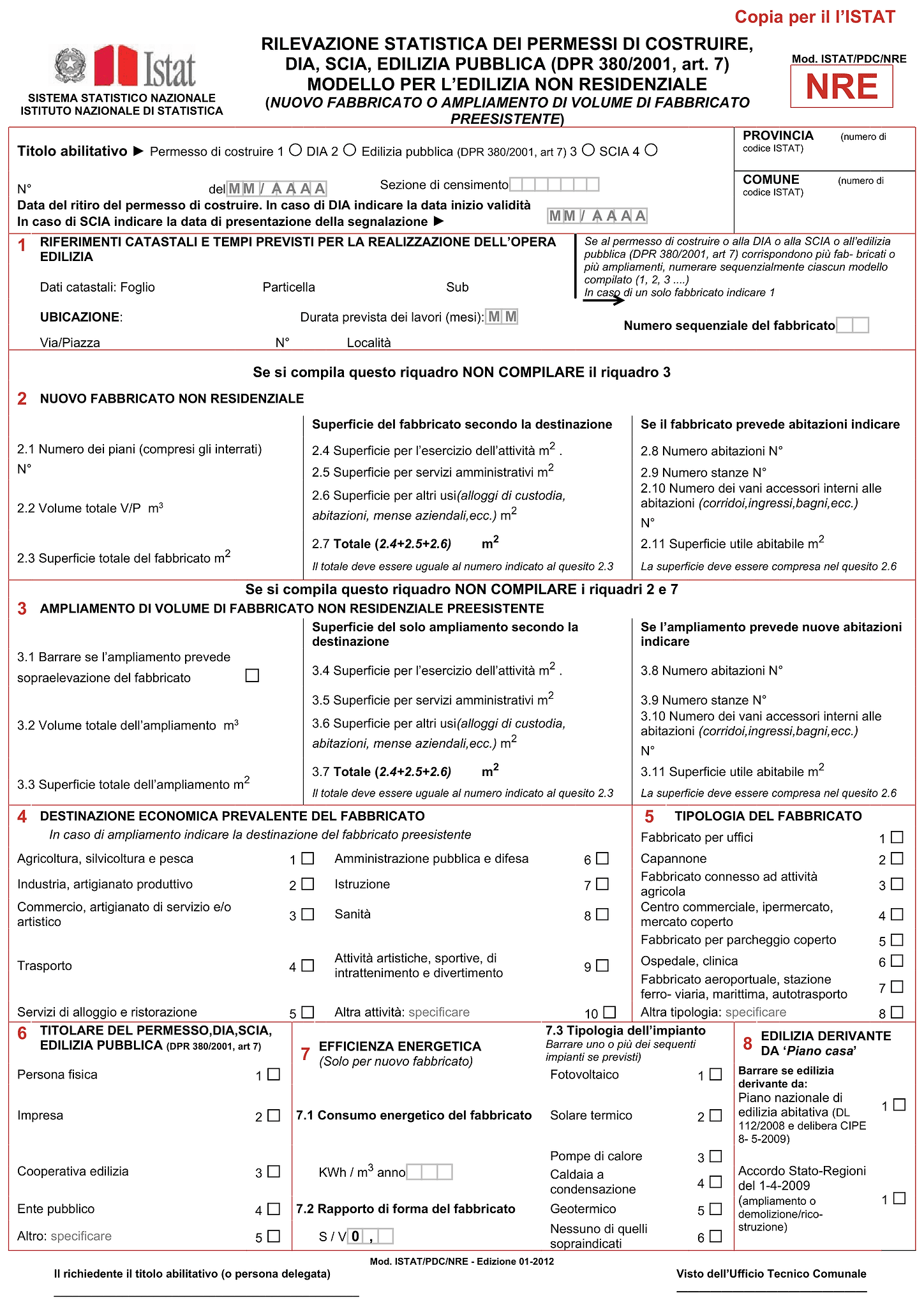 Modello ISTAT/PDC/NRE 3