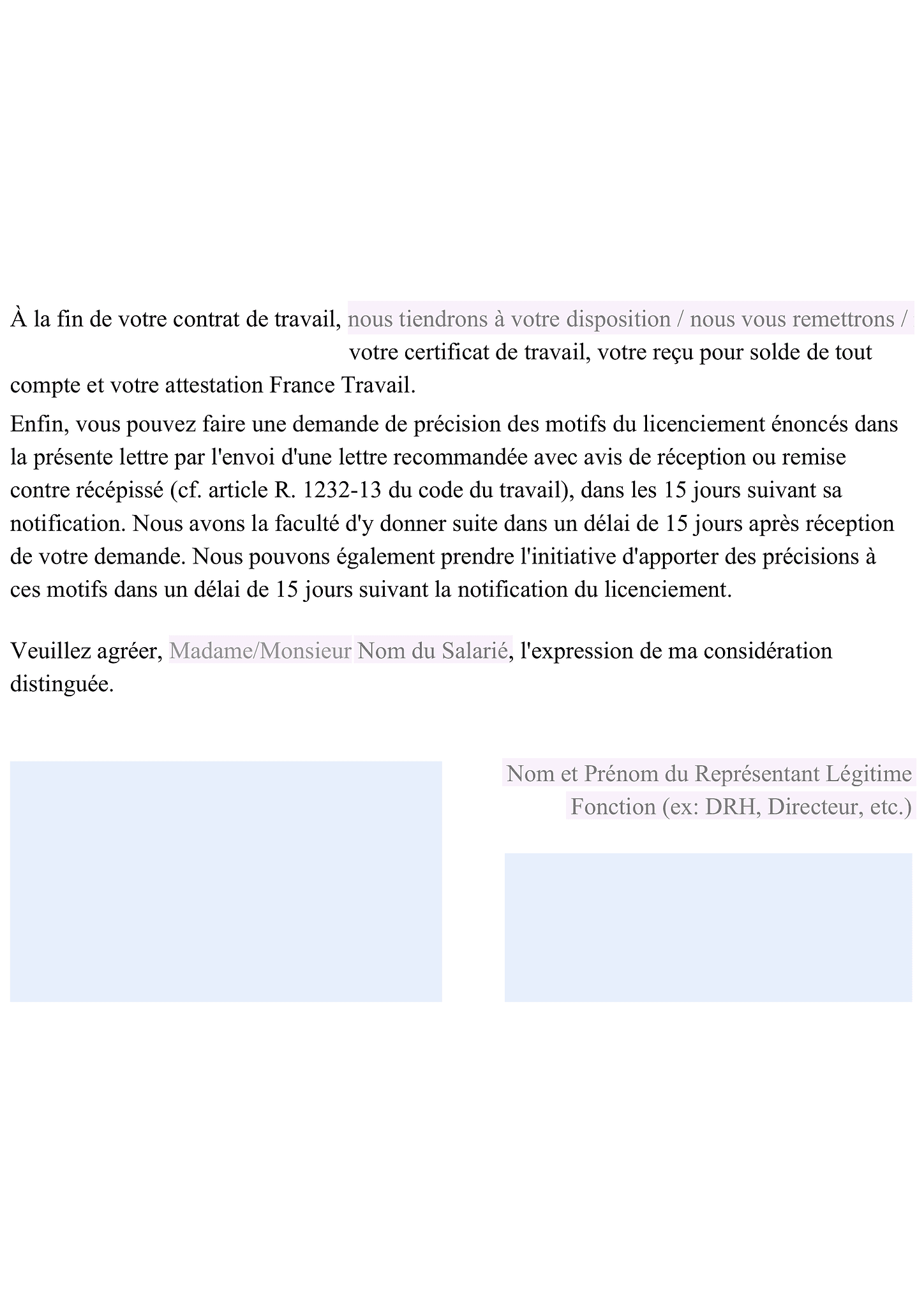 Lettre de licenciement pour inaptitude 3