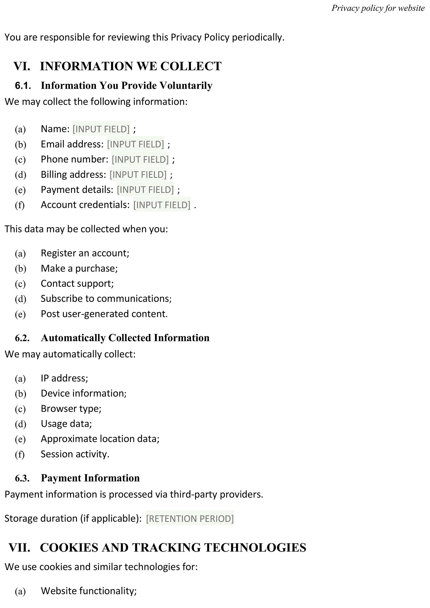 Privacy policy for website 3