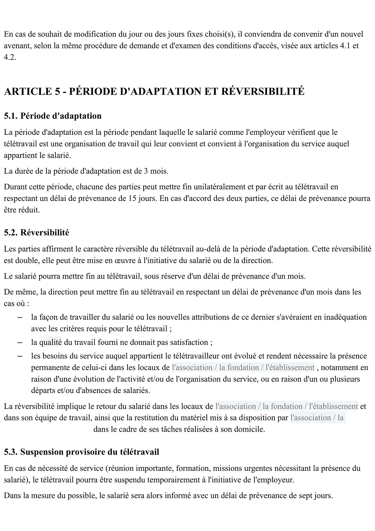 Accord pour la mise en place du télétravail 5