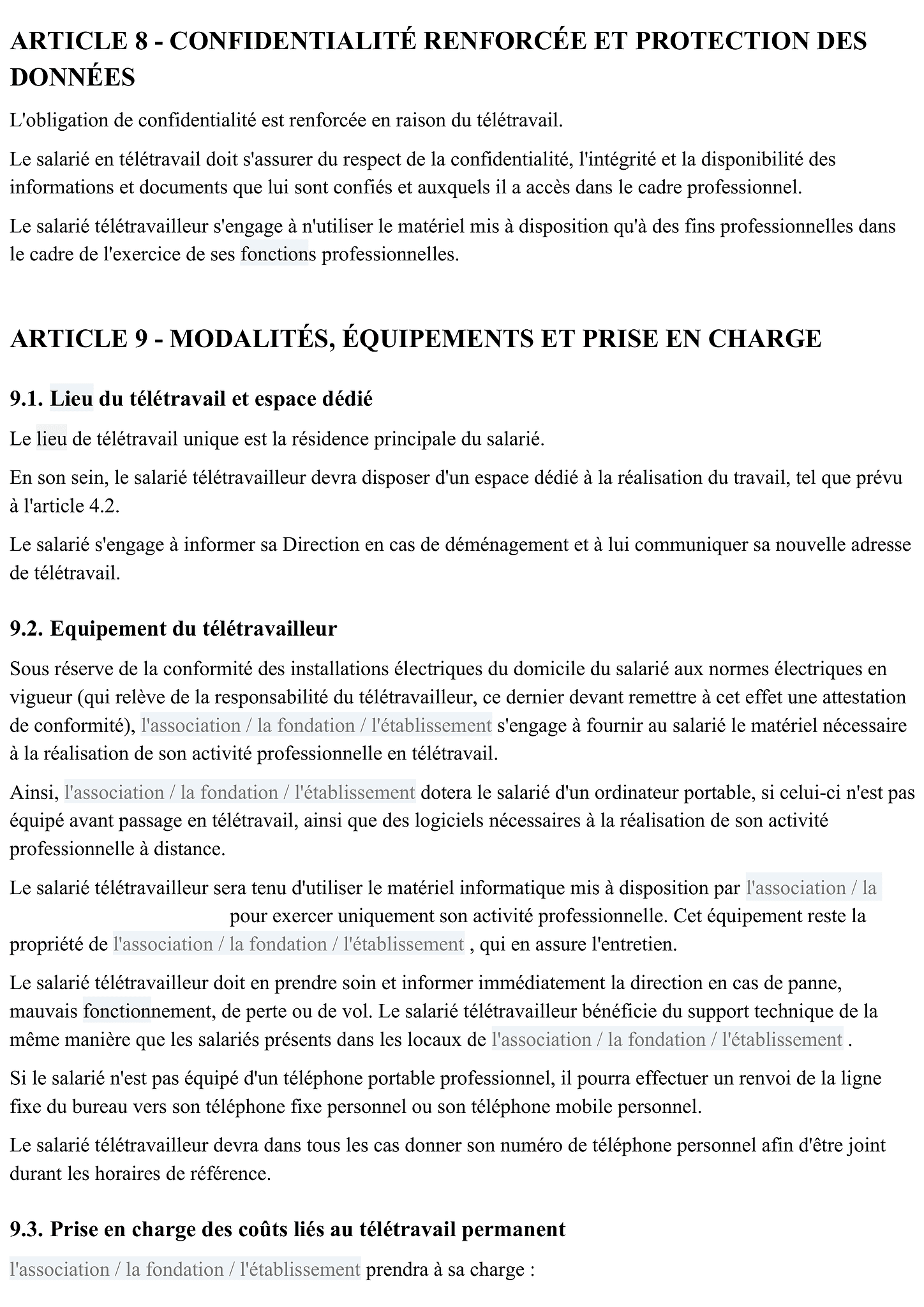 Accord pour la mise en place du télétravail 7