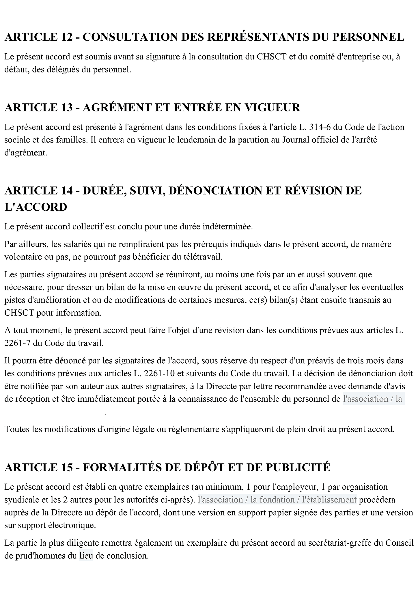 Accord pour la mise en place du télétravail 9