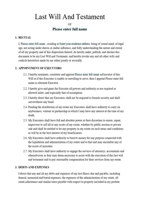 Last will and Testament template