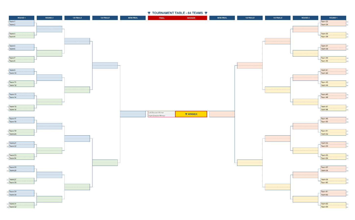 Tournament table 64 teams template