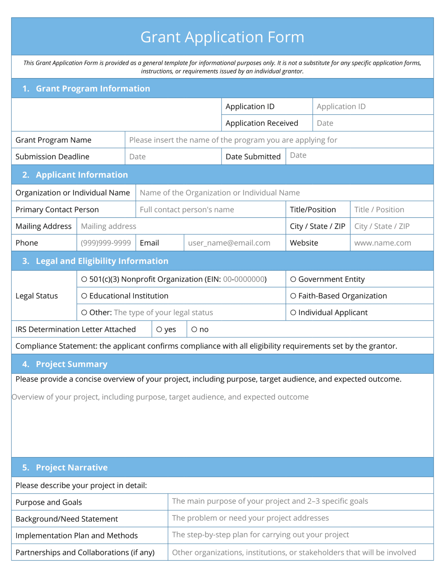 Grant application template